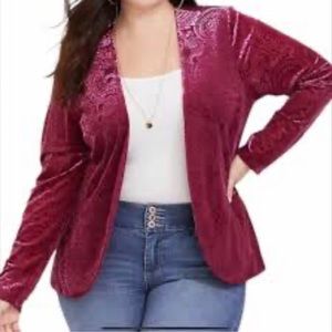 Torrid Burgundy Crushed Velvet Burn Out Blazer Cardigan Size 4X